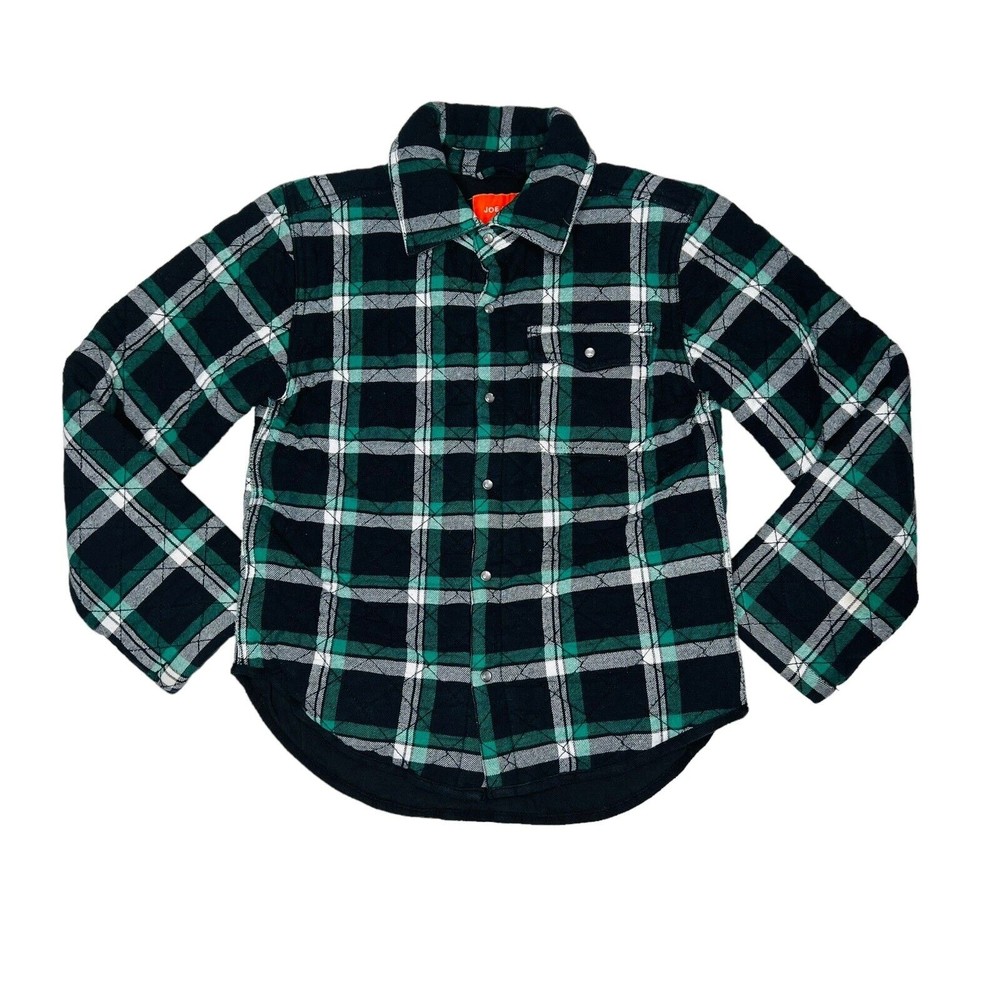 Joe Fresh Boy's Quilted Flannel Jacket Black/Green Plaid Large (10/12)